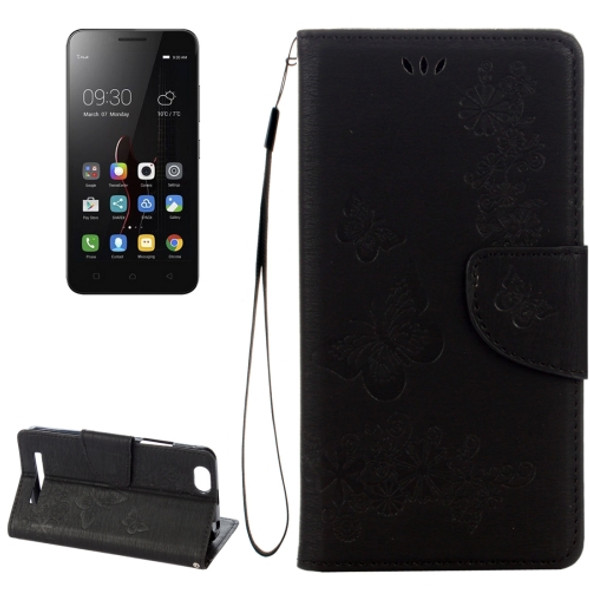 For Lenovo  VIBE C A2020 Butterflies Embossing Horizontal Flip Leather Case with Holder & Card Slots & Wallet & Lanyard(Black)