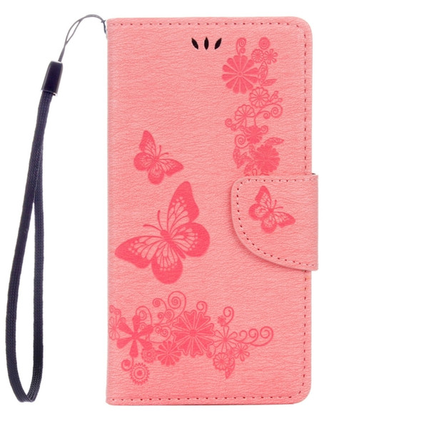 For Lenovo  VIBE C A2020 Butterflies Embossing Horizontal Flip Leather Case with Holder & Card Slots & Wallet & Lanyard(Pink)