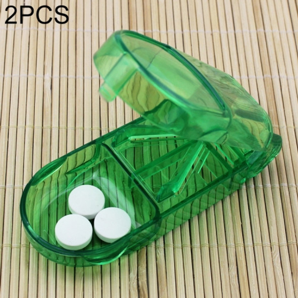 2 PCS Rectangular Plastic Medicine Cutter Storage Pill Box(Green)