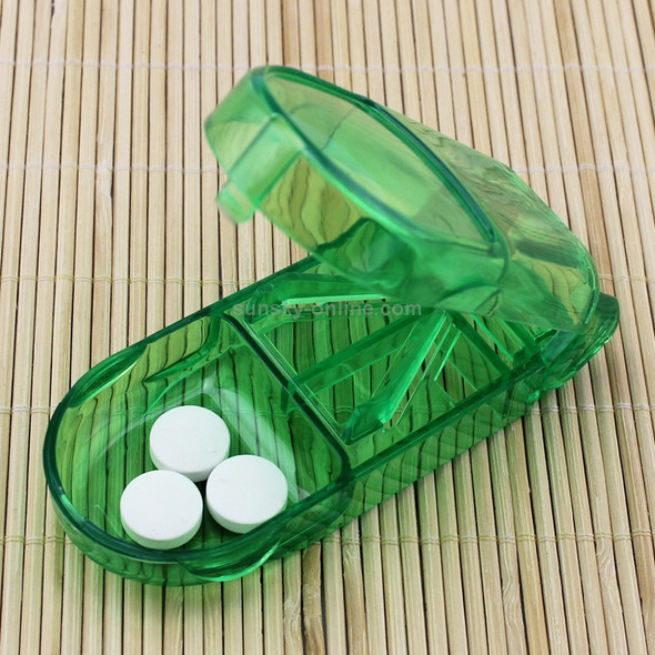 2 PCS Rectangular Plastic Medicine Cutter Storage Pill Box(Green)