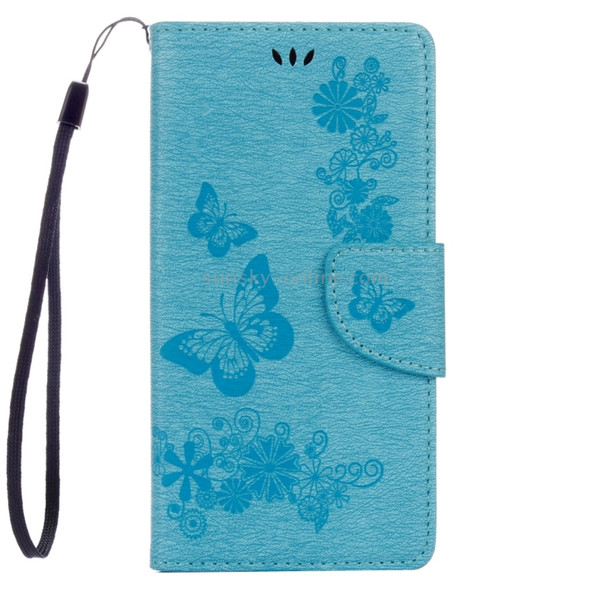 For Lenovo  VIBE C A2020 Butterflies Embossing Horizontal Flip Leather Case with Holder & Card Slots & Wallet & Lanyard(Blue)