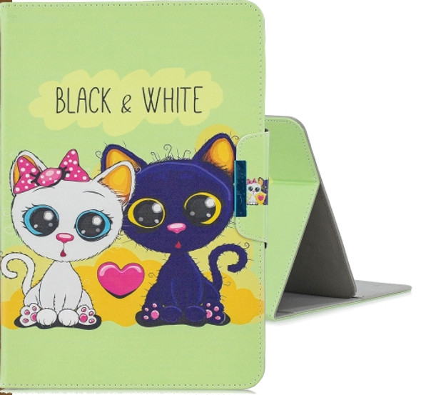 For 10 inch  Tablet PC Universal Colored Drawing Horizontal Flip PU Leather Case with Holder & Card Slot(Black and WhiteCat)