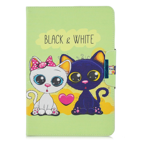 For 10 inch  Tablet PC Universal Colored Drawing Horizontal Flip PU Leather Case with Holder & Card Slot(Black and WhiteCat)