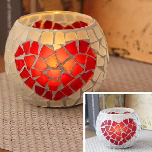 Mosaic Glass Candlestick Retro Ornaments Gift Bar Candle Cup Home Accessories(Heart-Shaped)