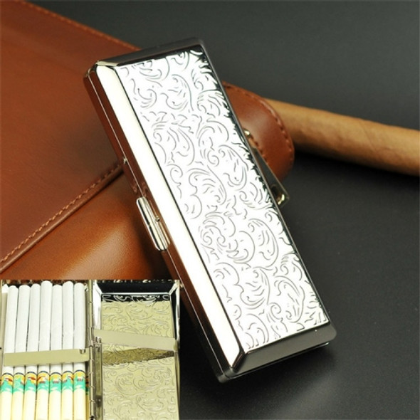 Fine Cigarette Case Double-sided 14 Sticks Portable Metal Extension Cigarette Case(Silver)