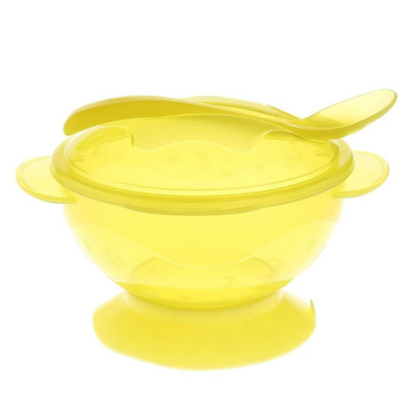 3 PCS Baby Non-Slip Double Ear Suction Wall With Lid With Spoon Training Bowl(Yellow)