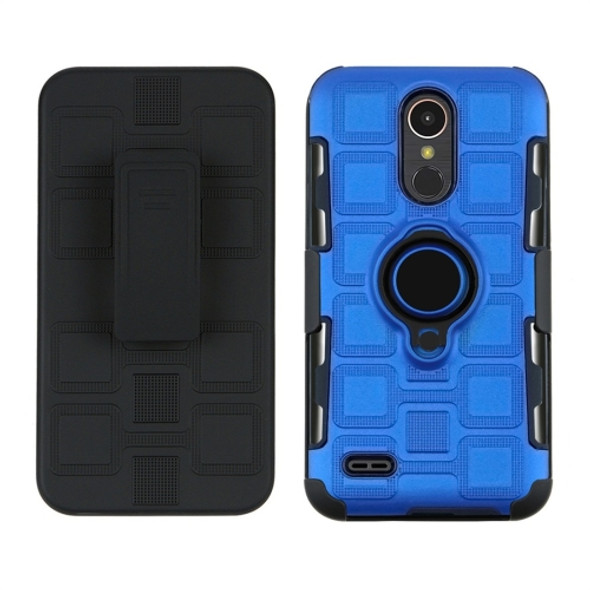 For LG K10 (2017) EU / US Version 3 In 1 Cube PC + TPU Protective Case with 360 Degrees Rotate Black Ring Holder(Blue)