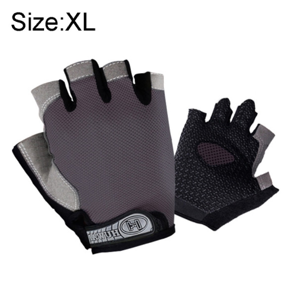 Summer Men Women Fitness Gloves Gym Weight Lifting Cycling Yoga Training Thin Breathable Antiskid Half Finger Gloves, Size:XL(Gray)