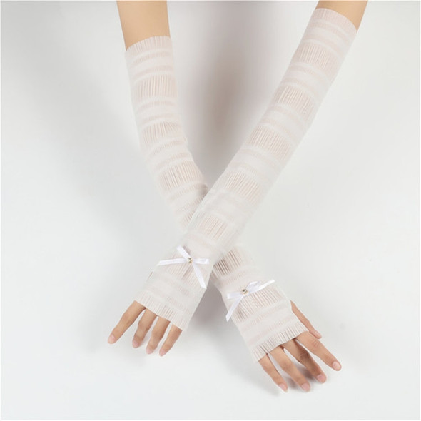 Summer Long Ice Silk Single Diamond Decoration Sun Protection Cuffs Sleeves, A Pair, Size:One Size(White)
