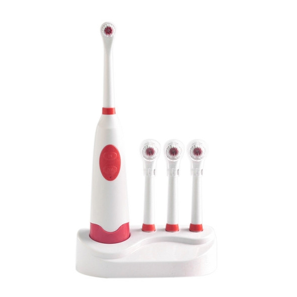 2W Creative Household Waterproof Rotary Electric Toothbrush Set with 4 Replacement Brush Heads & Base, 8500 Revolutions Per Minute(Red)