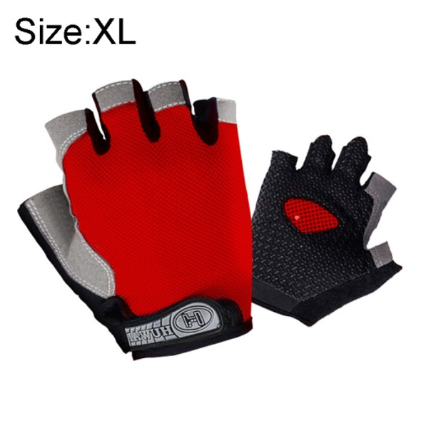 Summer Men Women Fitness Gloves Gym Weight Lifting Cycling Yoga Training Thin Breathable Antiskid Half Finger Gloves, Size:XL(Red)