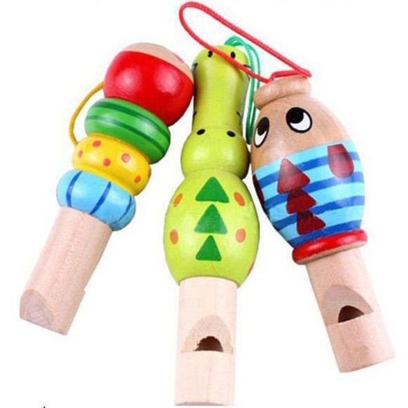 2 PCS Cute Cartoon Wooden Whistle Children Wind Instrument, Random Style Delivery