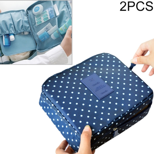 2 PCS Waterproof Make Up Bag Travel Organizer for Toiletries Kit(Navy dot)