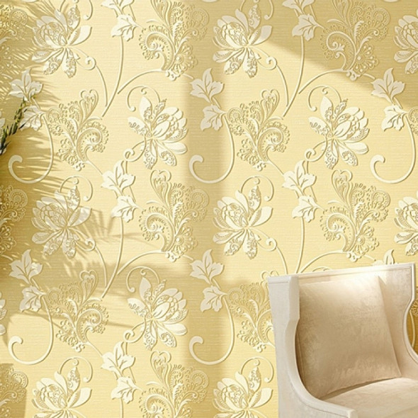 European Pastoral Stereo 3D Embossed Non-woven Wallpaper Bedroom Living Room Background Wallpaper, Size: 10m x 0.53m (Gold)