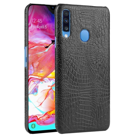 For Galaxy A20s Shockproof Crocodile Texture PC + PU Case(Black)