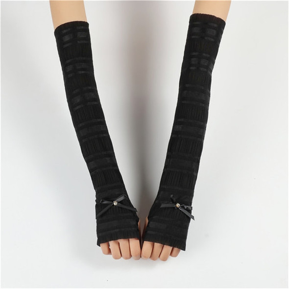 Summer Long Ice Silk Single Diamond Decoration Sun Protection Cuffs Sleeves, A Pair, Size:One Size(Black)