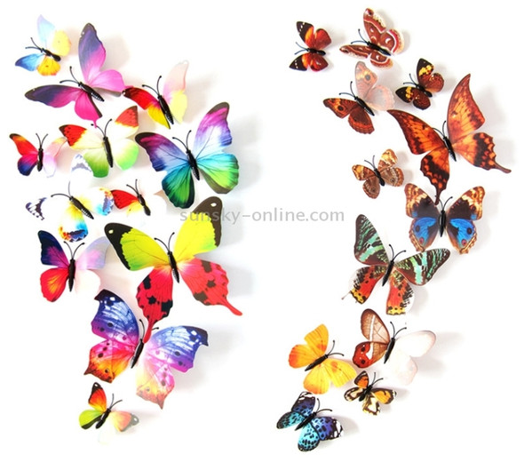 2 Set Creative 3D Color Butterfly Wall Stickers Living Room Bedroom Decoration Supplies, Pin Style, Random Color Delivery