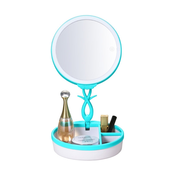 Multi-function Fashion Touch Switch USB Charging Colorful Makeup Mirror LED Desk Lamp Atmosphere Light with Storage Box, DC 5V(Blue)