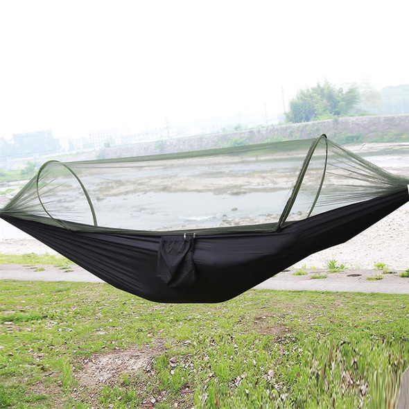 Portable Outdoor Camping Full-automatic Nylon Parachute Hammock with Mosquito Nets, Size : 290 x 140cm (Black)