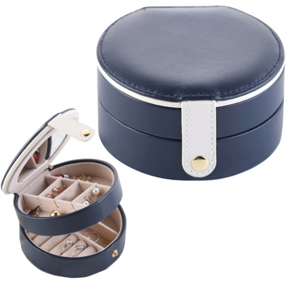 2 Tiers Jewelry Portable Box Makeup Earrings Case Storage Organizer Container(Dark Blue)