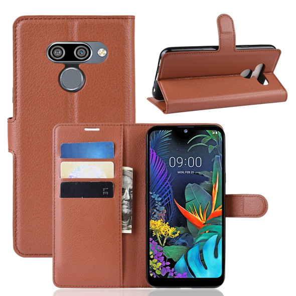 Litchi Skin PU Leather Wallet Stand Mobile Casing for LG K50(Brown)