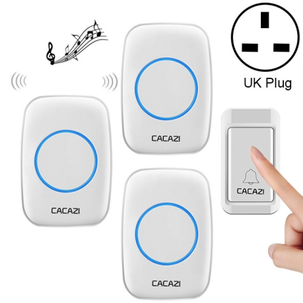 CACAZI A10G One Button Three Receivers Self-Powered Wireless Home Cordless Bell, UK Plug(White)
