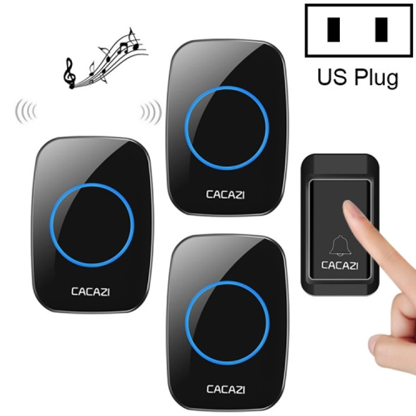 CACAZI A10G One Button Three Receivers Self-Powered Wireless Home Cordless Bell, US Plug(Black)