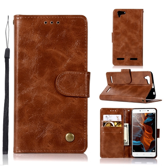 For Lenovo Lemon 3 Retro Copper Button Crazy Horse Horizontal Flip PU Leather Case with Holder & Card Slots & Wallet & Lanyard(Brown)