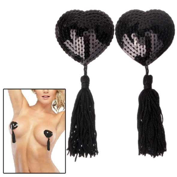 3 Sets Heart Style Sequin Women Tassels Nipple Sticker Pasties(Black)