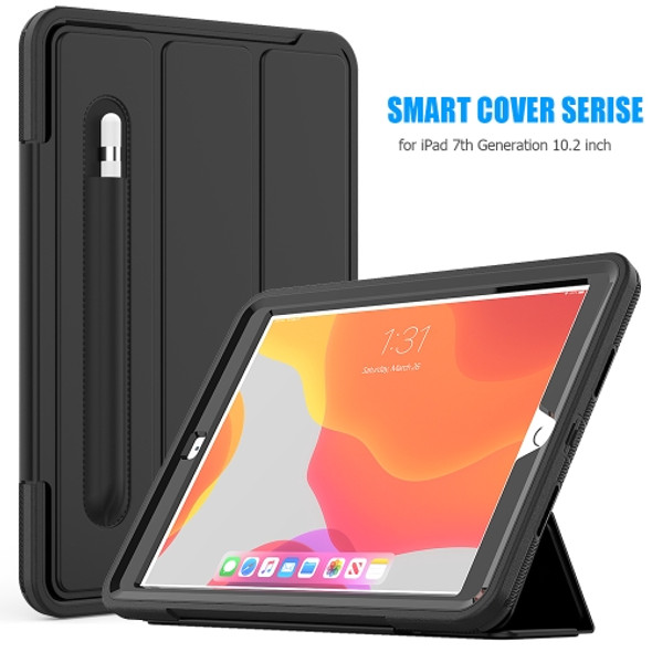 For iPad 10.2     Magnetic Horizontal Flip Protective Case with Three-folding Holder & Sleep / Wake-up Function & Pen Slots(Black)