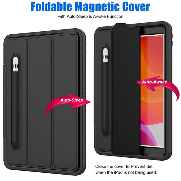 For iPad 10.2     Magnetic Horizontal Flip Protective Case with Three-folding Holder & Sleep / Wake-up Function & Pen Slots(Black)