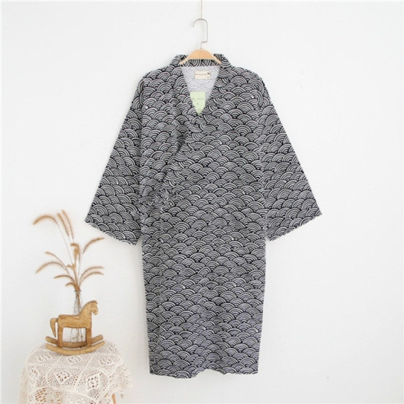Man Pure Cotton Double-deck Bathrobe Kimono Pajamas Home Wear, Size: L(Navy)