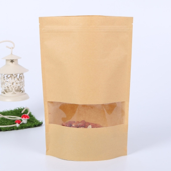 50 PCS Zipper Self Sealing Kraft Paper Bag with Window Stand Up for Gifts/Food/Candy/Tea/Party/Wedding Gifts, Bag Size:12x20+4cm(Transparent)