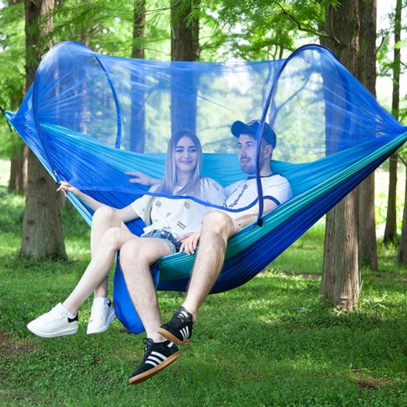 Portable Outdoor Camping Full-automatic Nylon Parachute Hammock with Mosquito Nets, Size : 250 x 120cm (Dark Blue + Baby Blue)