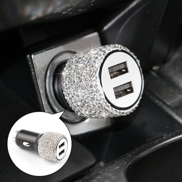 Diamond Car Dual USB Charge Mobile Phone Safety Hammer Charger(White)