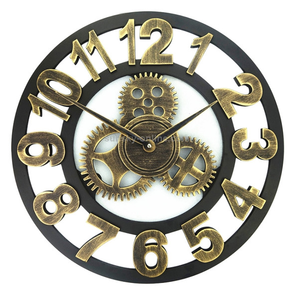 Retro Wooden Round Single-sided Gear Clock Number Wall Clock, Diameter: 80cm (Gold)