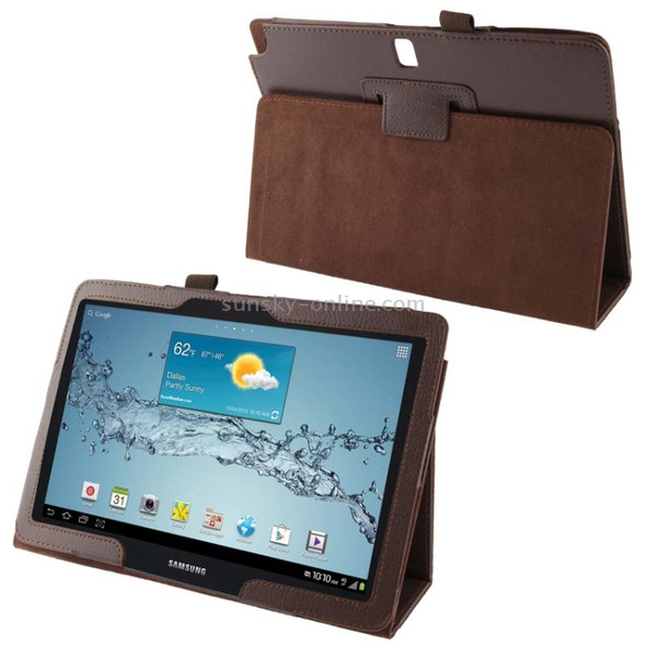 Litchi Texture Leather Case with Holder for Galaxy Note 10.1 / P600 (2014 Edition), Brown(Brown)