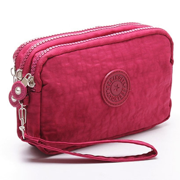 Three-Layer Zipper Short for Ladies Change Mobile Bag(wine red)