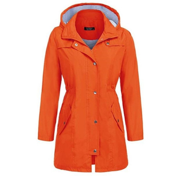 Casual  Women Waterproof Waist Hooded Long Coat(Orange)