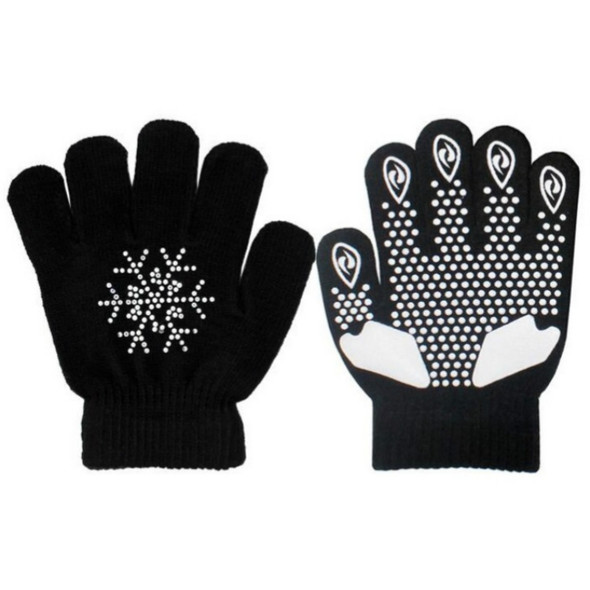 Non-slip Upgrade Version Children Skating Gloves Full Finger Rhinestone Anti-slip Gloves(Snowflake Black)