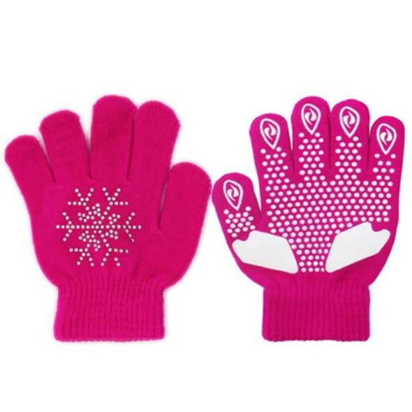 Non-slip Upgrade Version Children Skating Gloves Full Finger Rhinestone Anti-slip Gloves(Snowflake Rose Red)