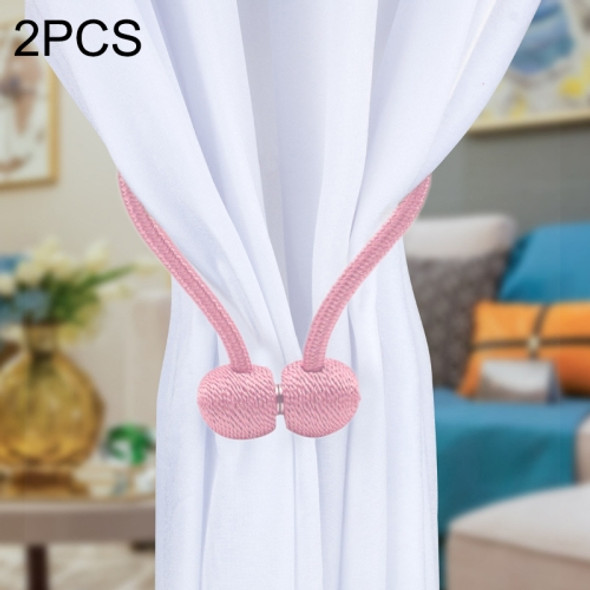 2 PCS Fashion Woven Punch-Free Beef Tendon Magnetic Buckle Curtain Strap(Pink)