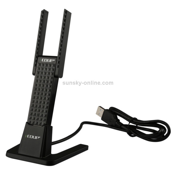 EDUP EP-AC1631 600Mbps Dual Band 11AC USB Wireless Adapter WiFi Network Card with 2 Antennas & Base for Laptop / PC (Black)