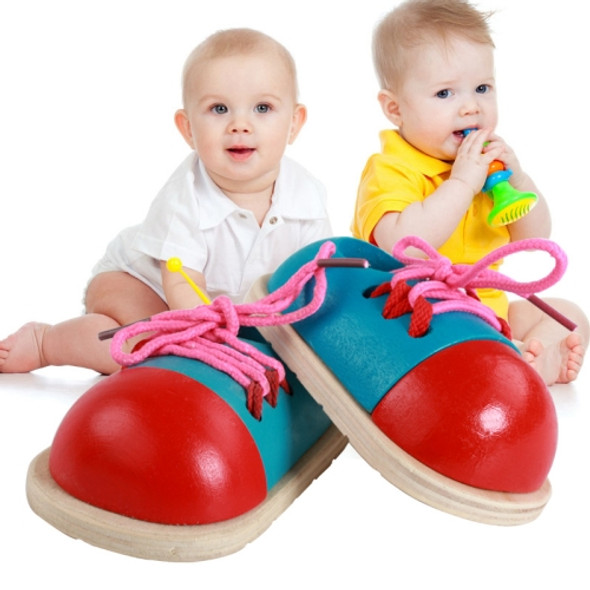 1 Pair Educational Kids Toys Wooden Shoelace Tying Practice Toy