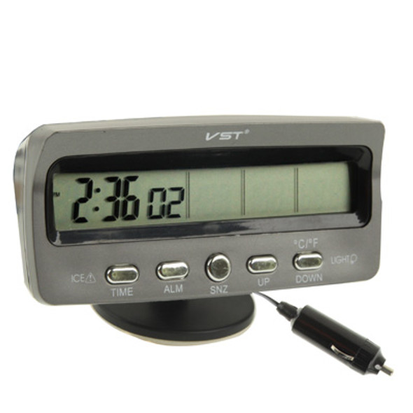 3.6 inch LCD Car Digital Thermometer with Time / Date / Week / Alarm / Car Storage Battery Voltage Display(Black)