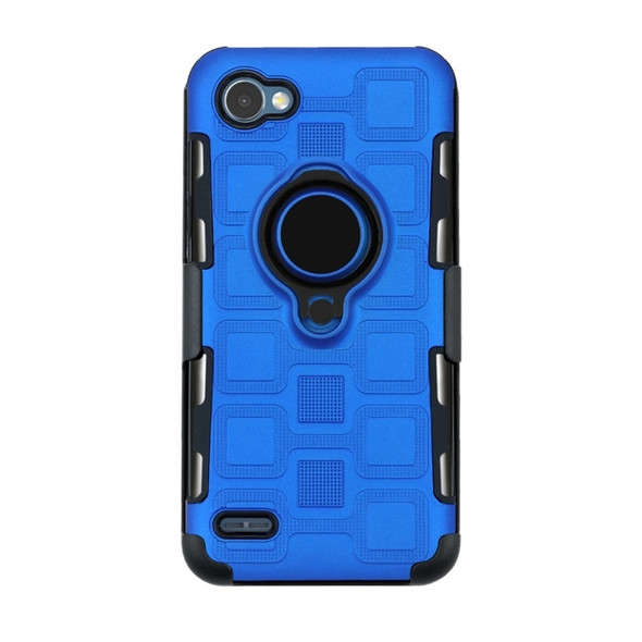 For LG Q6 3 In 1 Cube PC + TPU Protective Case with 360 Degrees Rotate Black Ring Holder(Blue)