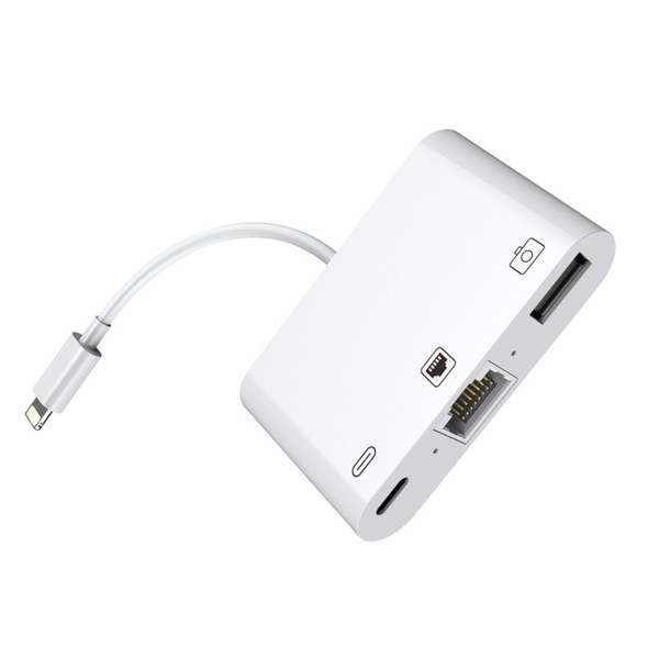 8 Pin to RJ45 100Mbps Network Adapter + Charging Port + Camera USB Read Multi-function Converter
