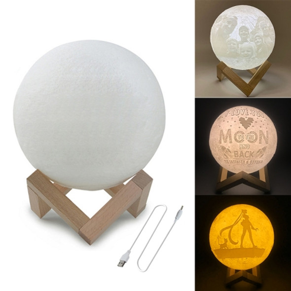 Customized Patted 3-color 3D Print Moon Lamp USB Charging Energy-saving LED Night Light with Wooden Holder Base, Diameter:8cm