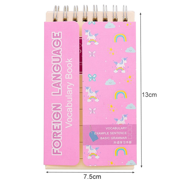 Girly Heart Horse Word Book Cartoon English Study Manual Portable Covered Notebook Notepad(Pink)