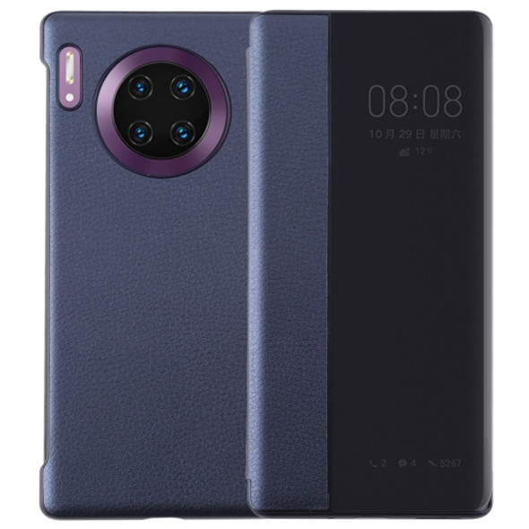 For Huawei Mate 30 Pro Intelligent PU Horizontal Flip Protective Case with Smart View Window & Sleep Wake-up Function(Dark Blue)